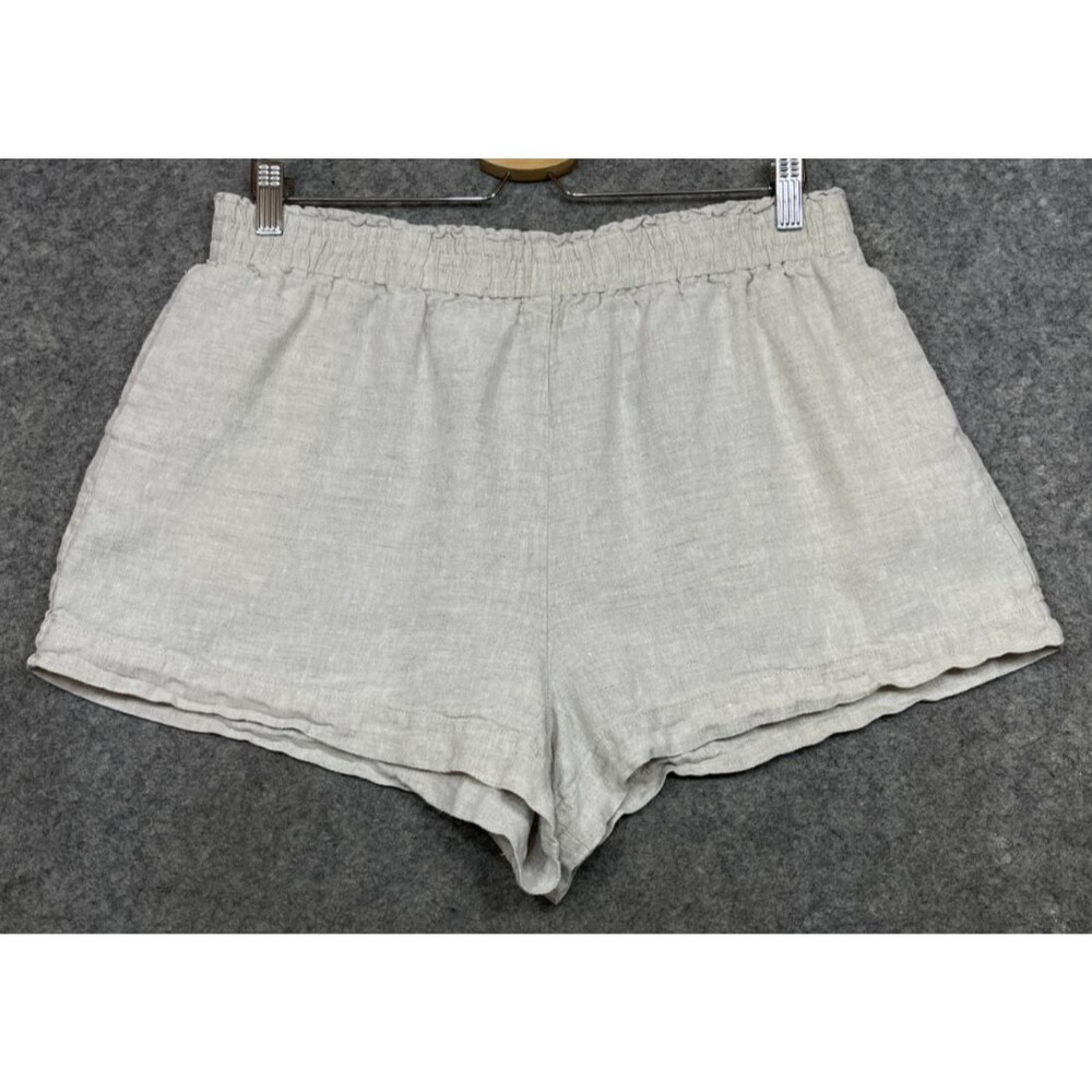 Reformation Mila Linen Short Women XL Oatmeal Beige Shorts Elastic Waist Relaxed